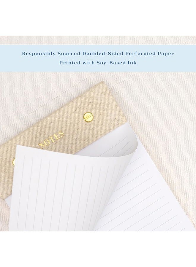 ELYN Lined Notepad, Aesthetic Linen Memo Pad With Matching Gold Gel Pen, 125 Sheets, 8.1 x 5.3 in - 100 GSM Premium Thick Paper, Perforated Pages & Hard Linen Backing, For Work, School or Home (Linen) - Image 4