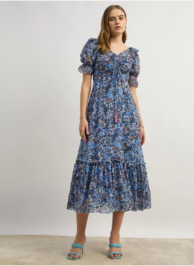 ستايلي Printed Ruffle Hem A-Line Maxi Dress