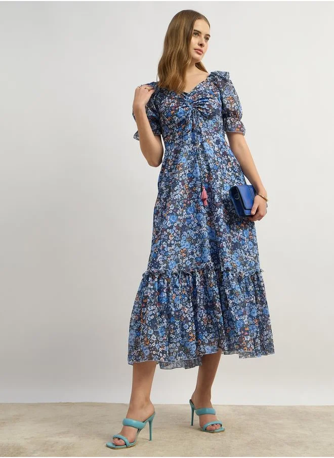 ستايلي Printed Ruffle Hem A-Line Maxi Dress