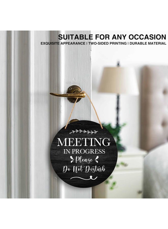 YQV Do Not Disturb Door Hanger Sign, Funny Office Decor Meeting in Progress Door Sign, Double Sided Welcome Door Sign for Cubicle Decor, 10 In Round Wooden Plaque -YMA03 - Image 3