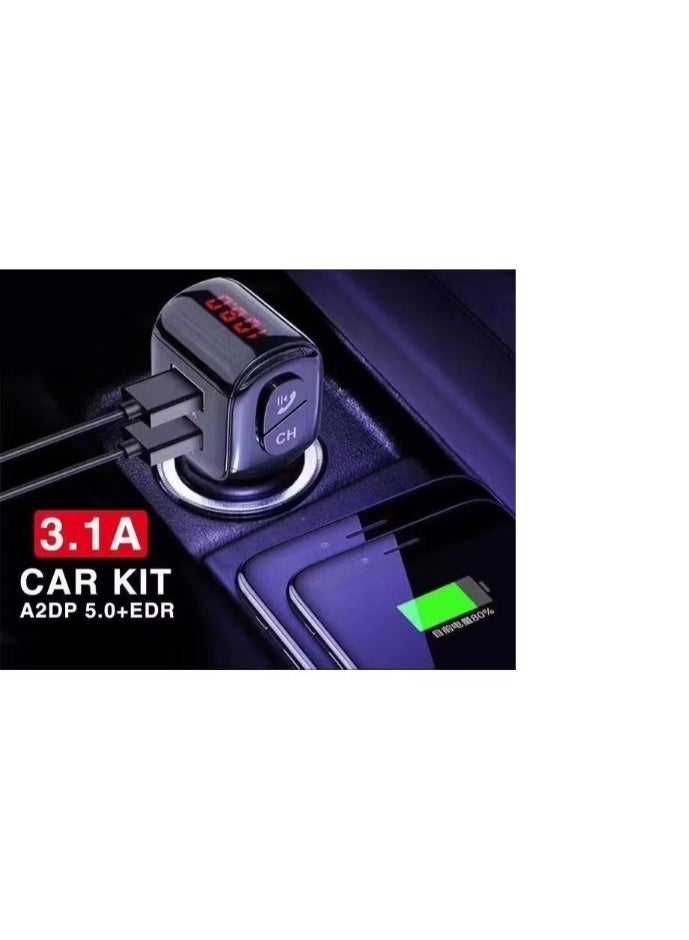 أيرلدوم 🚗 جهاز إرسال FM بتقنية البلوتوث للسيارة - محول موسيقى لاسلكي ومكالمات بدون استخدام اليدين مع شاحن سريع مزدوج USB - Image 2