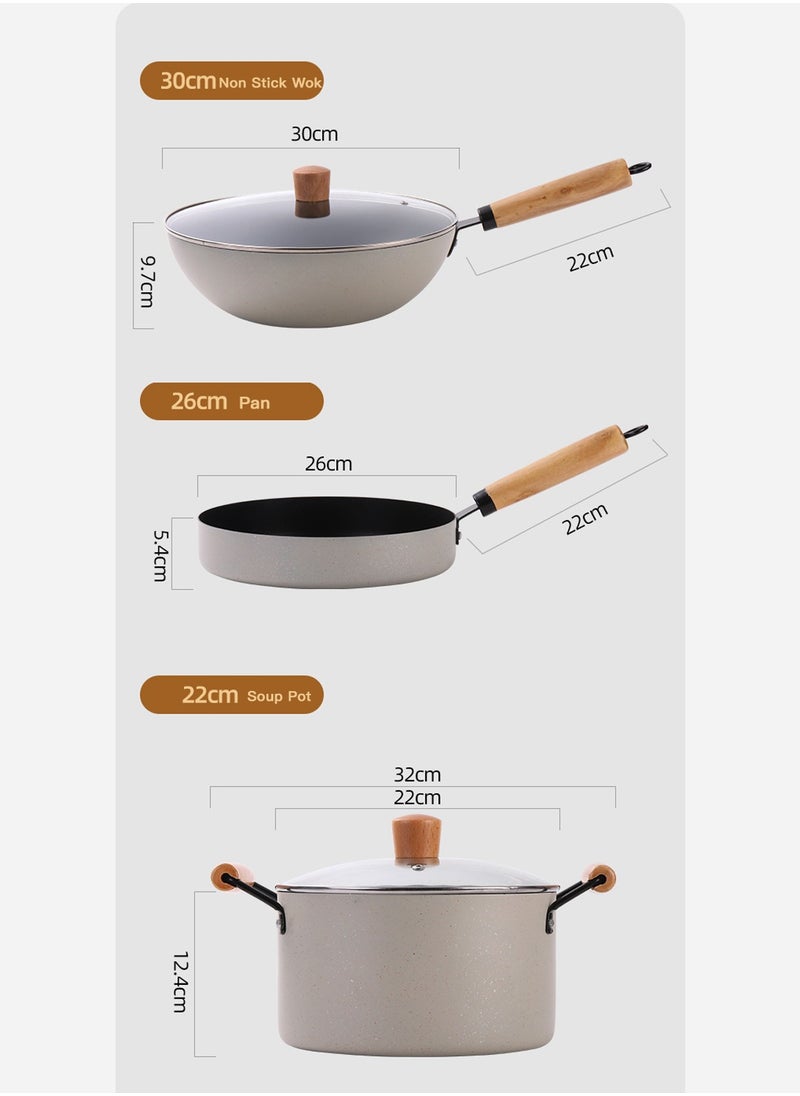 Sharpdo - 3-Piece Cookware Set, Medical Stone Pots and Pans Sets, Non-Stick  Cooking Pot Set,  PFOA Free - NonStick Pot Set Wok Soup Pot 22/26/30CM - Image 1