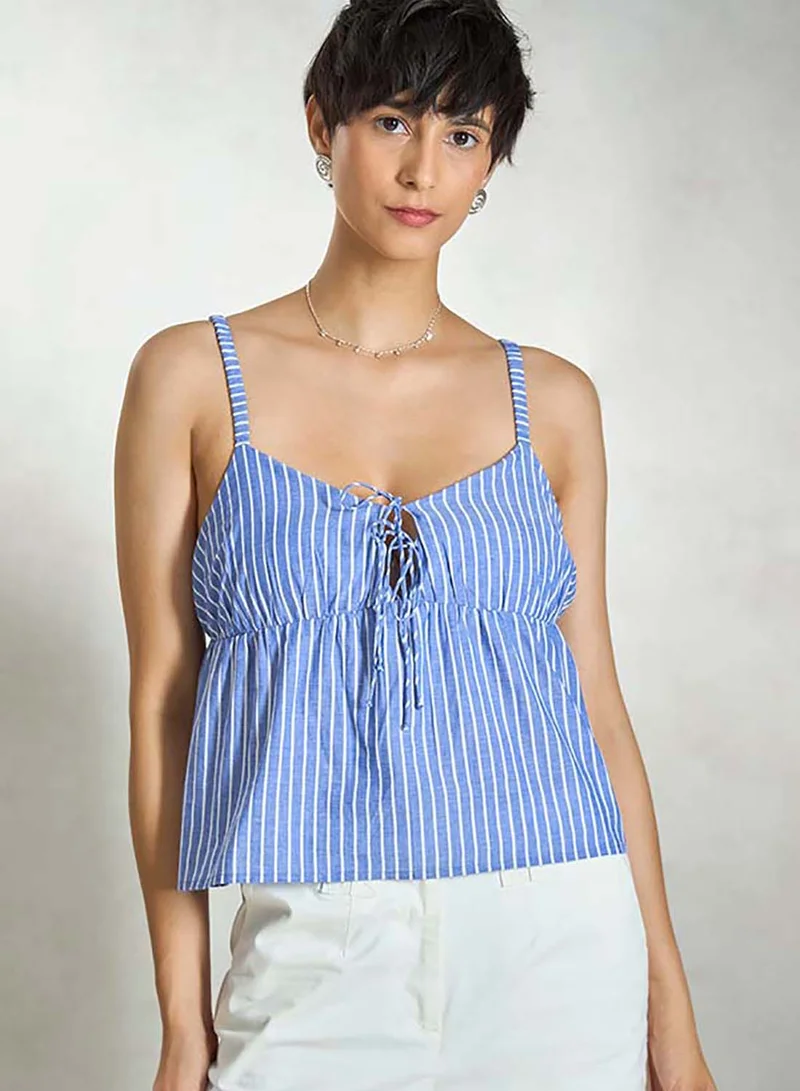 Virgio VIRGIO 100% Cotton Blue Stripe Cami Top With Tie-Up