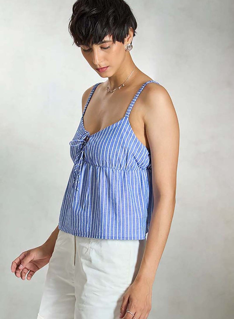Virgio VIRGIO 100% Cotton Blue Stripe Cami Top With Tie-Up  - Image 2
