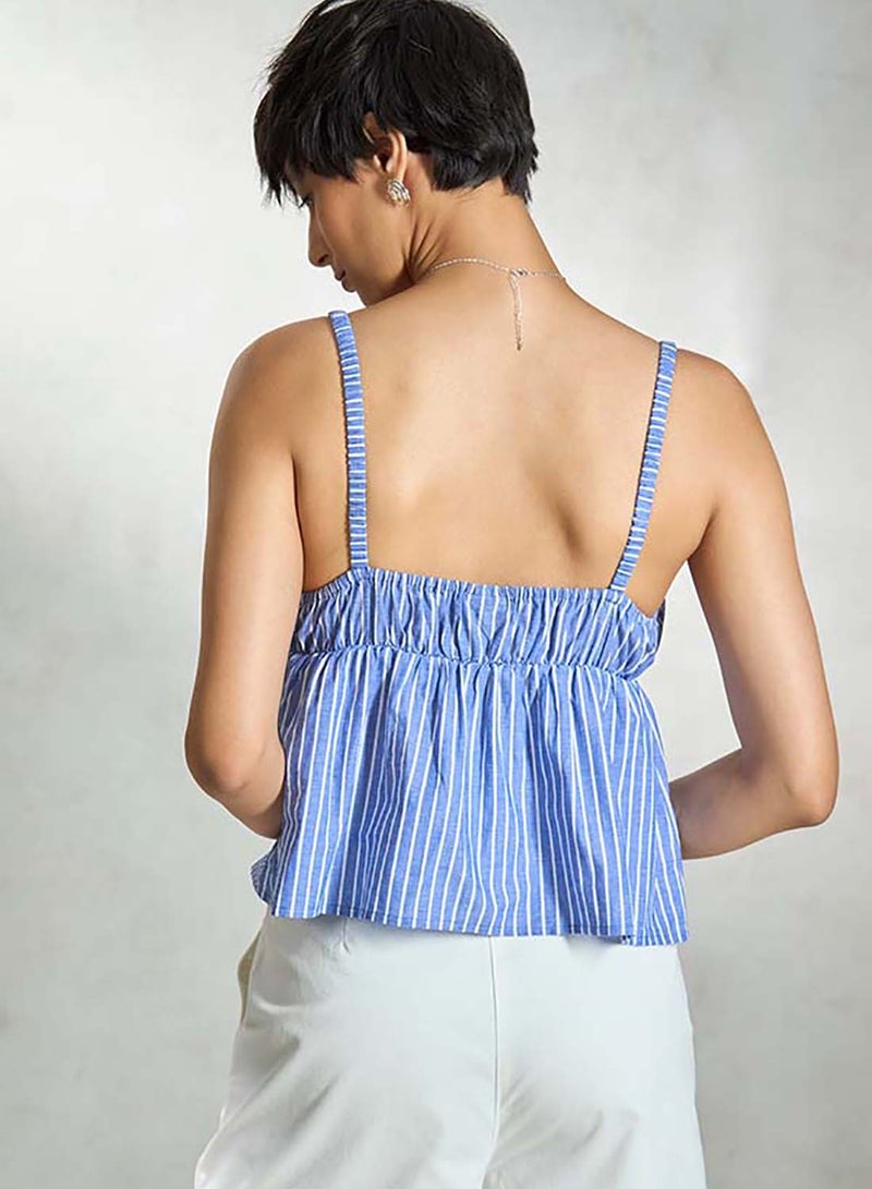 Virgio VIRGIO 100% Cotton Blue Stripe Cami Top With Tie-Up  - Image 3