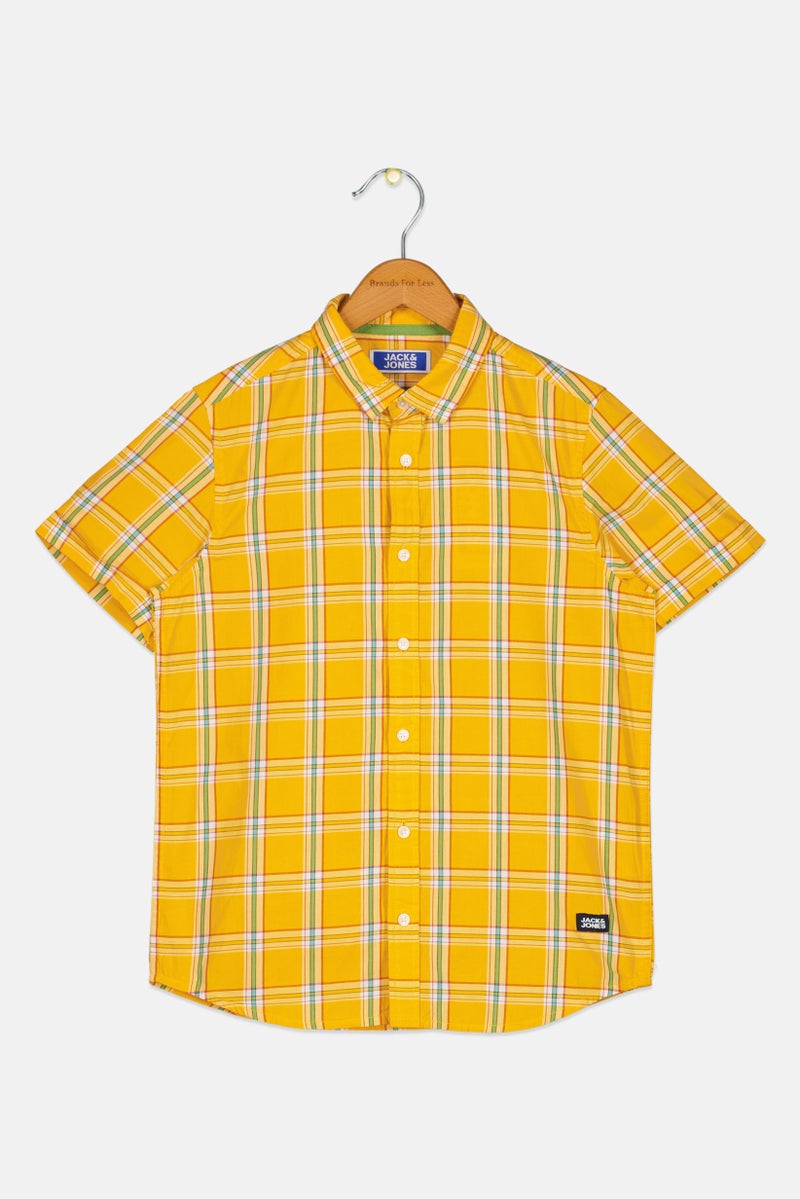 JACK & JONES Kids Boy Checkered Short Sleeve Casual Shirt, Multicolor - Image 1