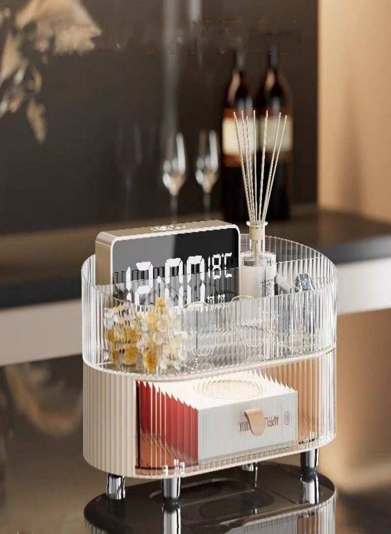 صندوق تنظيم المكياج متعدد الوظائف مع درج، صندوق تخزين أكريليك من طبقتين - حامل فرش المكياج بـ 6 فتحات، حامل عطور، منظم منتجات العناية بالبشرة، صندوق تنظيم المجوهرات، صندوق التنظيم النهائي للمكتب أو الحمام - Image 2