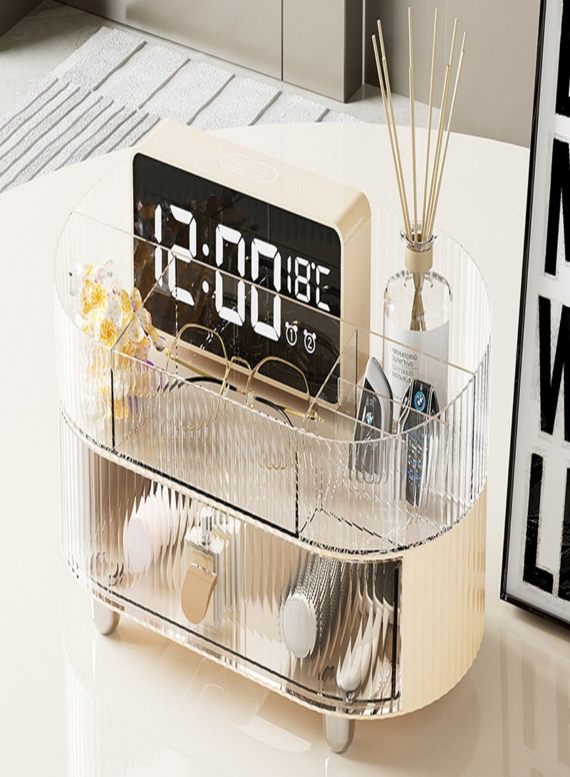 صندوق تنظيم المكياج متعدد الوظائف مع درج، صندوق تخزين أكريليك من طبقتين - حامل فرش المكياج بـ 6 فتحات، حامل عطور، منظم منتجات العناية بالبشرة، صندوق تنظيم المجوهرات، صندوق التنظيم النهائي للمكتب أو الحمام - Image 3