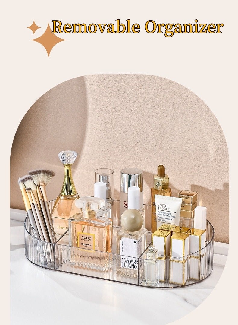 صندوق تنظيم المكياج متعدد الوظائف مع درج، صندوق تخزين أكريليك من طبقتين - حامل فرش المكياج بـ 6 فتحات، حامل عطور، منظم منتجات العناية بالبشرة، صندوق تنظيم المجوهرات، صندوق التنظيم النهائي للمكتب أو الحمام - Image 4