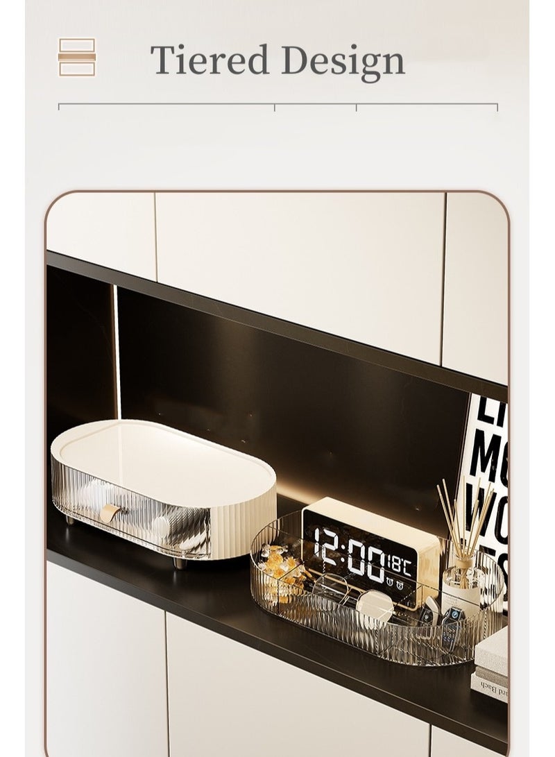 صندوق تنظيم المكياج متعدد الوظائف مع درج، صندوق تخزين أكريليك من طبقتين - حامل فرش المكياج بـ 6 فتحات، حامل عطور، منظم منتجات العناية بالبشرة، صندوق تنظيم المجوهرات، صندوق التنظيم النهائي للمكتب أو الحمام - Image 5