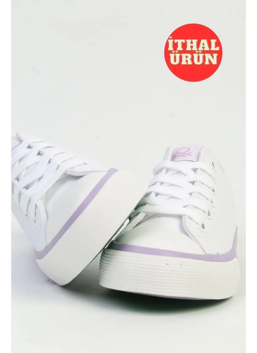 بينيتون BNI-10031 Imported White Lilac Women's Linen Sneaker Sports Shoes V2