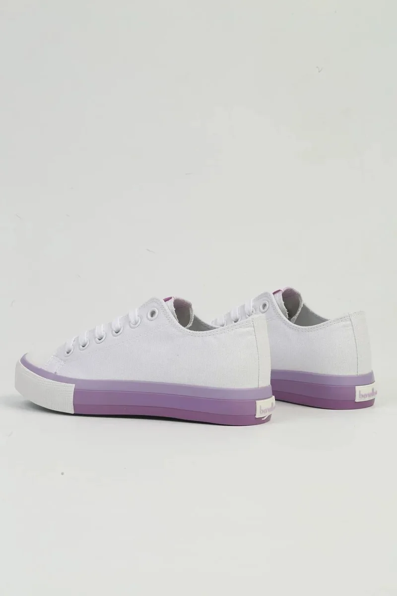 بينيتون BNI-10031 Imported White Lilac Women's Linen Sneaker Sports Shoes V2