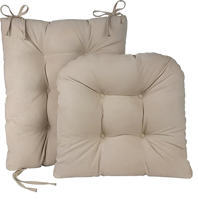 Klear Vu Omega NonSlip Rocking Chair Cushion Assembled in USA Thick Tufted Design Includes Seat Pad  Back Pillow with Ties 17x17 Inches 2Piece Set Twillo Stone 2 Count