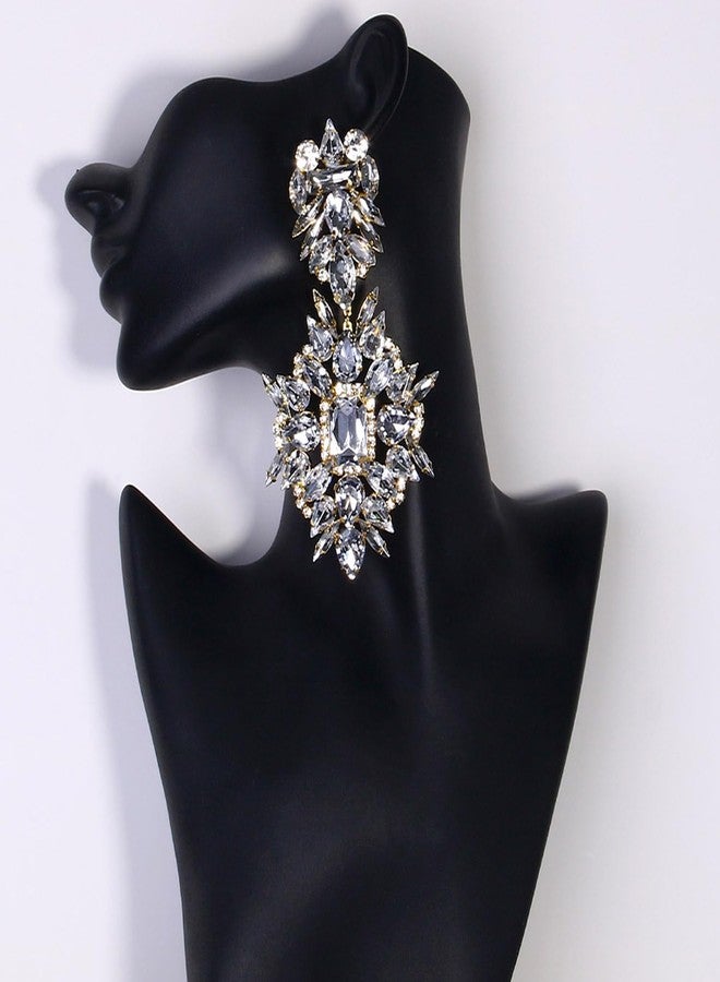 XSBODY Costume Silver Large Rhinestone Earrings Dangling Trendy Bling Oversized Statement Earrings For Women Formal (Gold) - Image 5