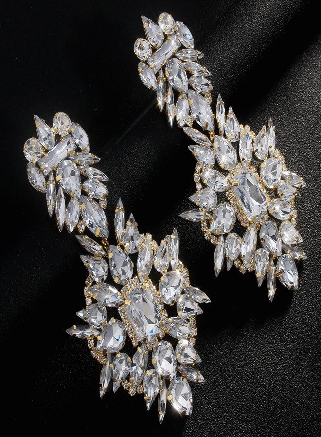 XSBODY Costume Silver Large Rhinestone Earrings Dangling Trendy Bling Oversized Statement Earrings For Women Formal (Gold) - Image 2