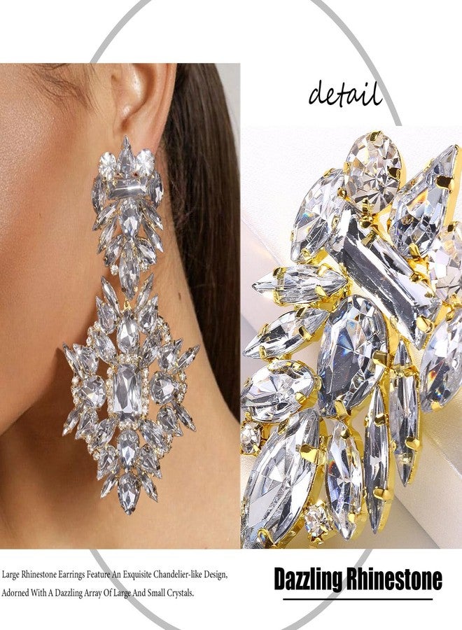 XSBODY Costume Silver Large Rhinestone Earrings Dangling Trendy Bling Oversized Statement Earrings For Women Formal (Gold) - Image 4