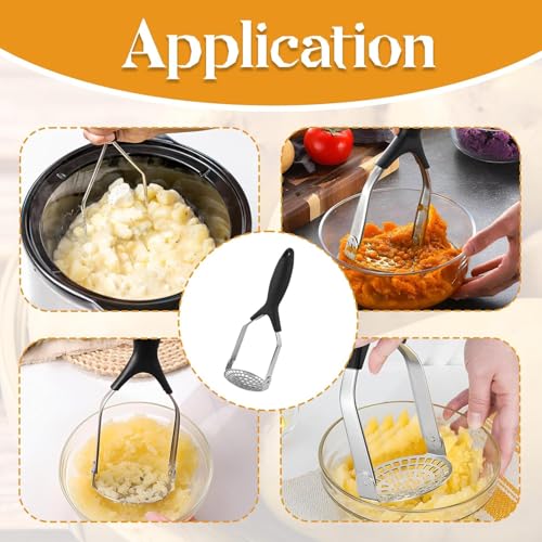 OLWICK Stainless Steel 27cm Long Foldable Potato Masher with PP Handle, Potato Masher for Mashed Potatoes, Vegetables, Fruits, Mud Pressing - Dishwasher Safe, Black, Pack of 1 - Image 4