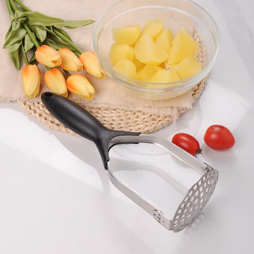 OLWICK Stainless Steel 27cm Long Foldable Potato Masher with PP Handle, Potato Masher for Mashed Potatoes, Vegetables, Fruits, Mud Pressing - Dishwasher Safe, Black, Pack of 1 - Image 1