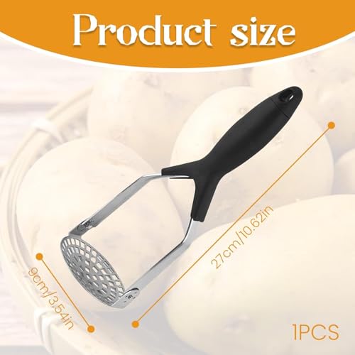 OLWICK Stainless Steel 27cm Long Foldable Potato Masher with PP Handle, Potato Masher for Mashed Potatoes, Vegetables, Fruits, Mud Pressing - Dishwasher Safe, Black, Pack of 1 - Image 2