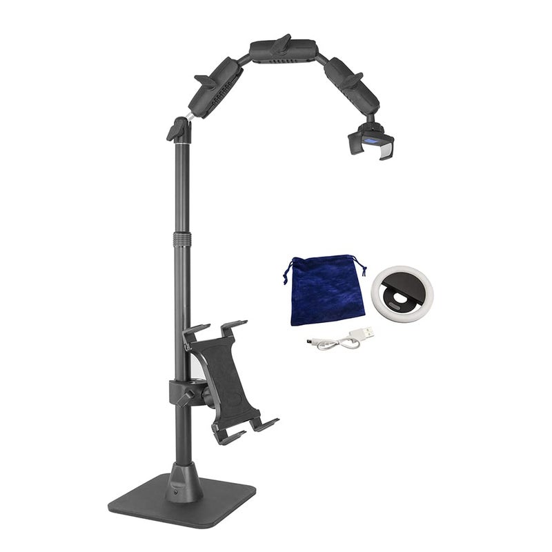 ARKON Mounts Phone Holder Full Kit Adjustable Overhead Arm Cell Phone Table Top Stand and Tablet Mount with Ring Light Professional Holders for Horizontal or Vertical Filming
