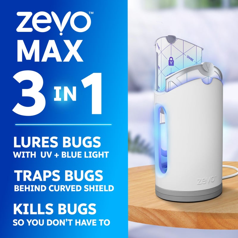 Zevo MAX Bug Catcher & Fly Trap for Indoors - Flying Insect Trap for Gnats, House & Fruit Flies - Use in Any Room - No-Mess Disposal (1 Plug in Base & 2 Cartridges) - Image 2