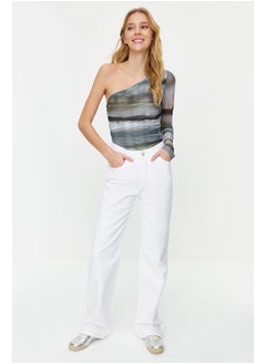 trendyol Khaki Patterned One-Shoulder Fitted/Situated Snaps Knitted Bodysuit TWOSS24BD00010  - Image 2