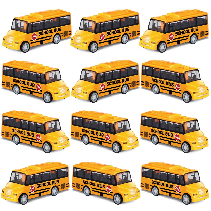 RoundFunny 12 Pcs Mini Yellow School Bus Toys for Toddlers Back to School 37 in Small Bus Toy for Preschool Kindergarten Kids Birthday Gift 3 4 5 Year Old and up Girls Boys - Image 3