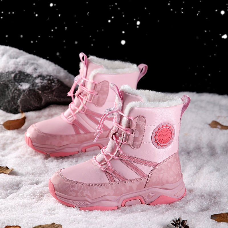 Girls' Snow Boots, Girls' Large Cotton Fleece-Lined Thickeneded Anti-Ski Boots, Medium And Large Kidsren'S Wear-Resistant Northeast Warm Cotton Shoes - Image 1