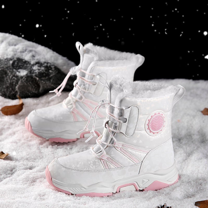 Girls' Snow Boots, Girls' Large Cotton Fleece-Lined Thickeneded Anti-Ski Boots, Medium And Large Kidsren'S Wear-Resistant Northeast Warm Cotton Shoes - Image 2