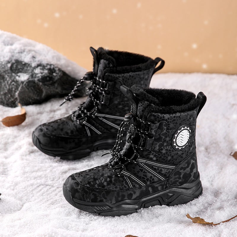 Girls' Snow Boots, Girls' Large Cotton Fleece-Lined Thickeneded Anti-Ski Boots, Medium And Large Kidsren'S Wear-Resistant Northeast Warm Cotton Shoes - Image 3