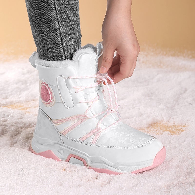 Girls' Snow Boots, Girls' Large Cotton Fleece-Lined Thickeneded Anti-Ski Boots, Medium And Large Kidsren'S Wear-Resistant Northeast Warm Cotton Shoes - Image 5