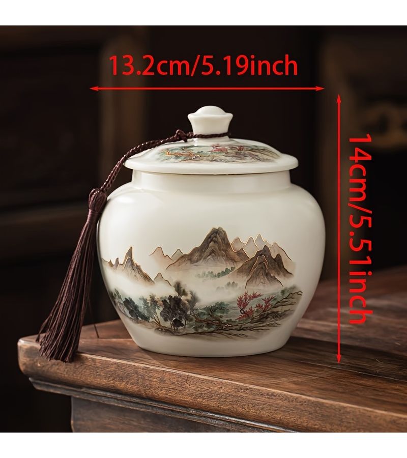1 Ceramic Food Storage Jar With Mountain Walking Design Airtight Lid For Kitchen Pantry - Image 3