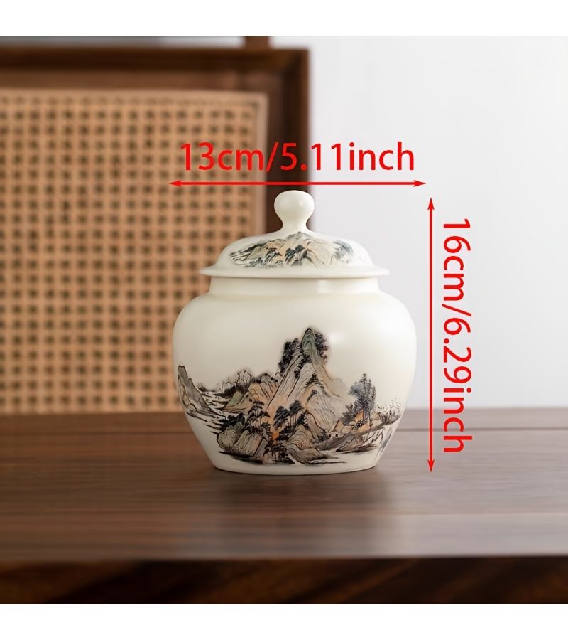 1 Ceramic Food Storage Jar With Mountain Walking Design Airtight Lid For Kitchen Pantry - Image 4