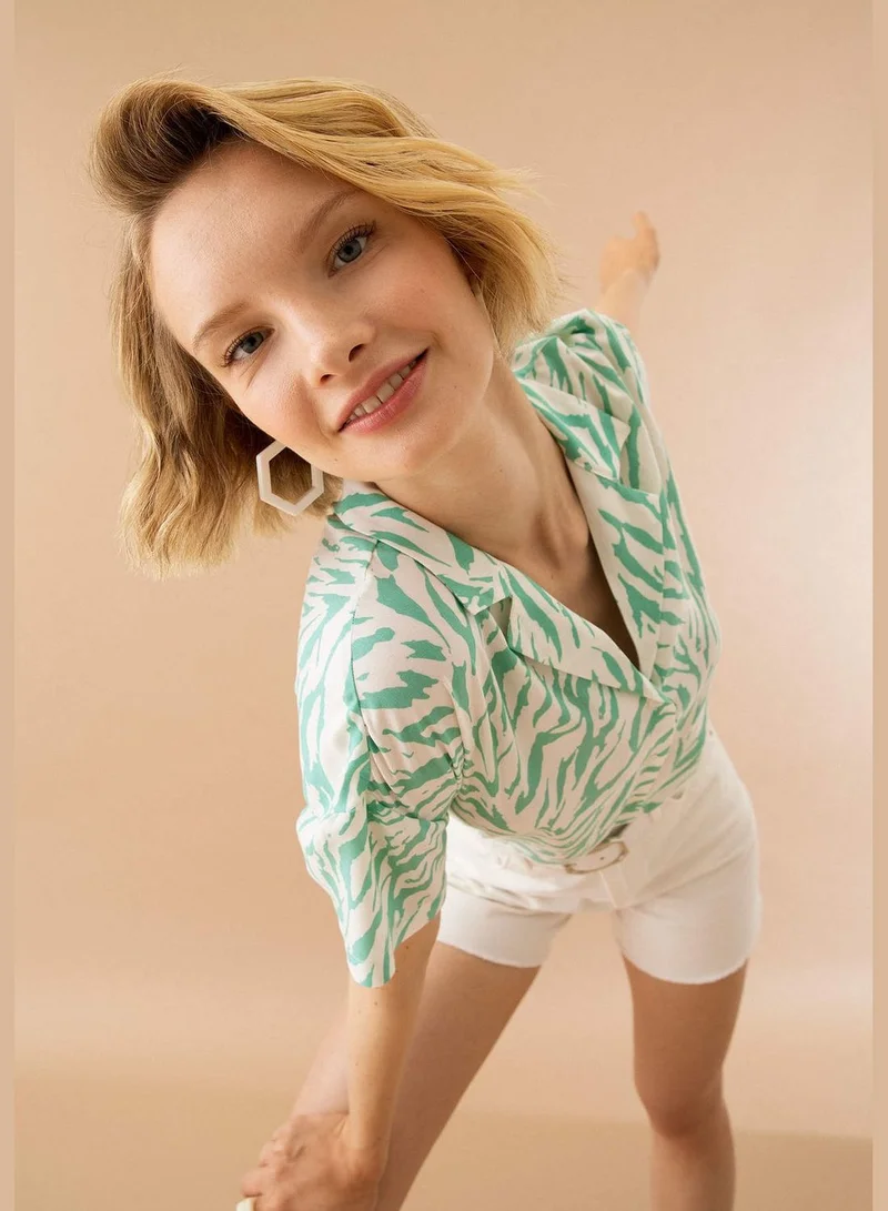 DeFacto Regular Fit Short Sleeve Palm Print Viscose Shirt