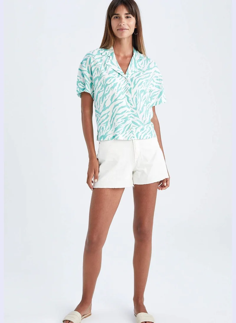 DeFacto Regular Fit Short Sleeve Palm Print Viscose Shirt