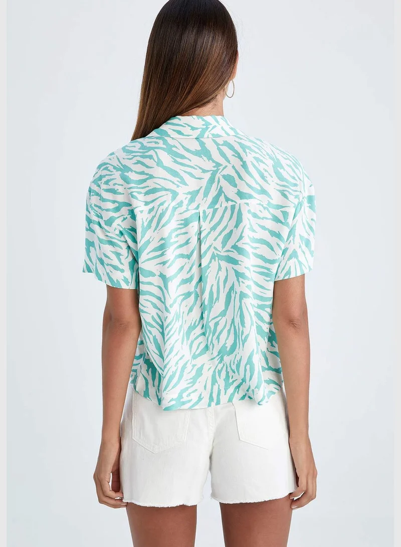 DeFacto Regular Fit Short Sleeve Palm Print Viscose Shirt