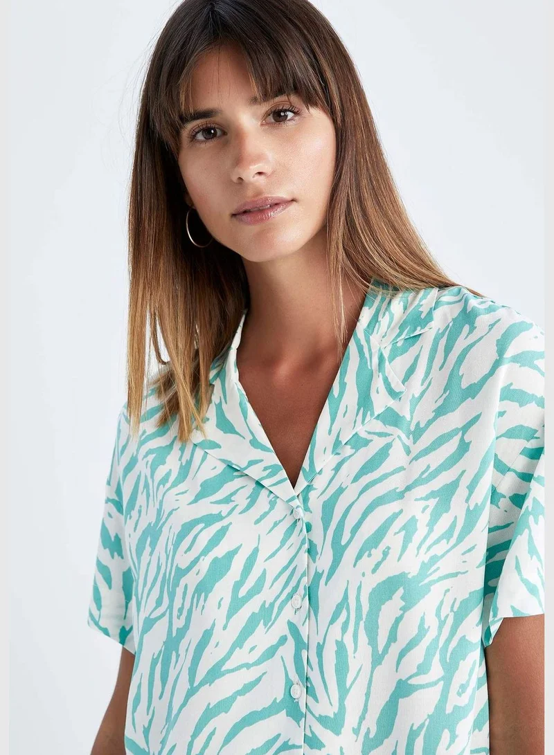 DeFacto Regular Fit Short Sleeve Palm Print Viscose Shirt