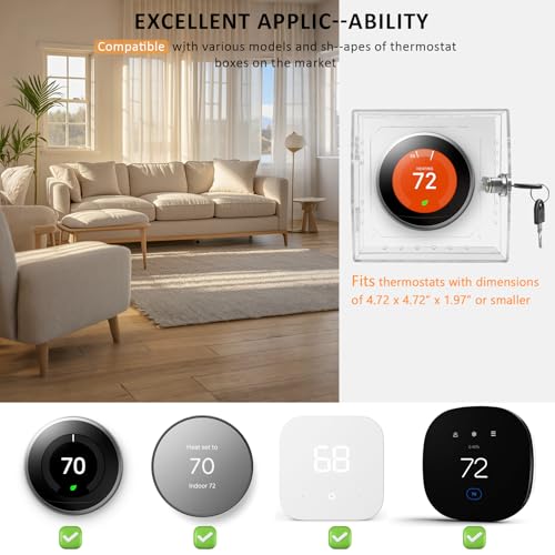 PILISPARK 2 Pack Thermostat Lock Box with Key Thermostat Cover Universal Thermostat Lock Box Clear Small Thermostat Guard for Wall Thermostats for All Type Nest Thermostat 4.72''*4.72''*1.97'' or Smaller - Image 3