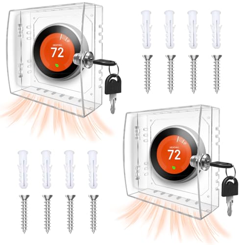 PILISPARK 2 Pack Thermostat Lock Box with Key Thermostat Cover Universal Thermostat Lock Box Clear Small Thermostat Guard for Wall Thermostats for All Type Nest Thermostat 4.72''*4.72''*1.97'' or Smaller - Image 1