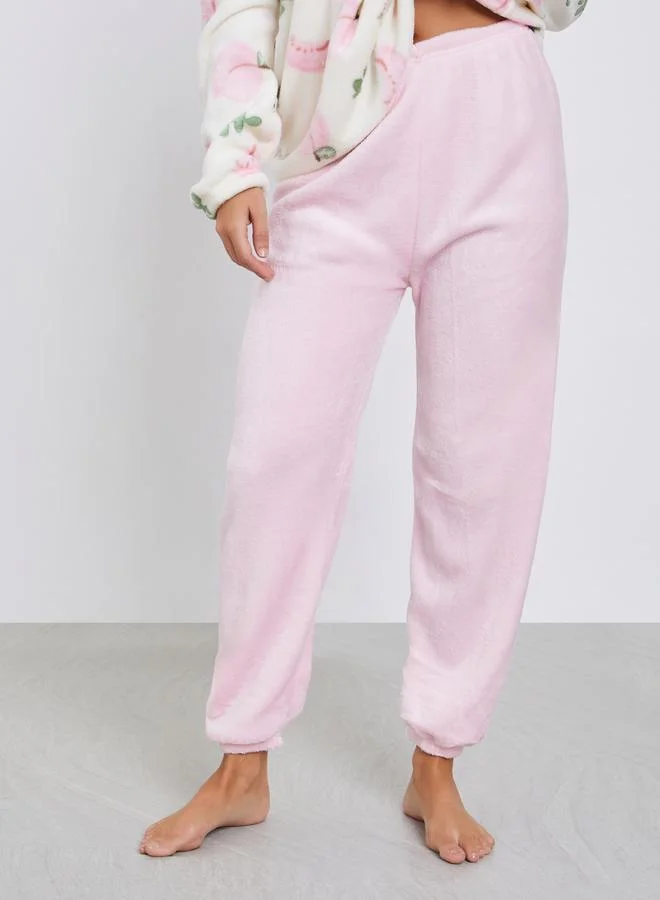 Styli Peach Print Fleece Top and Cuffed Pyjama Set