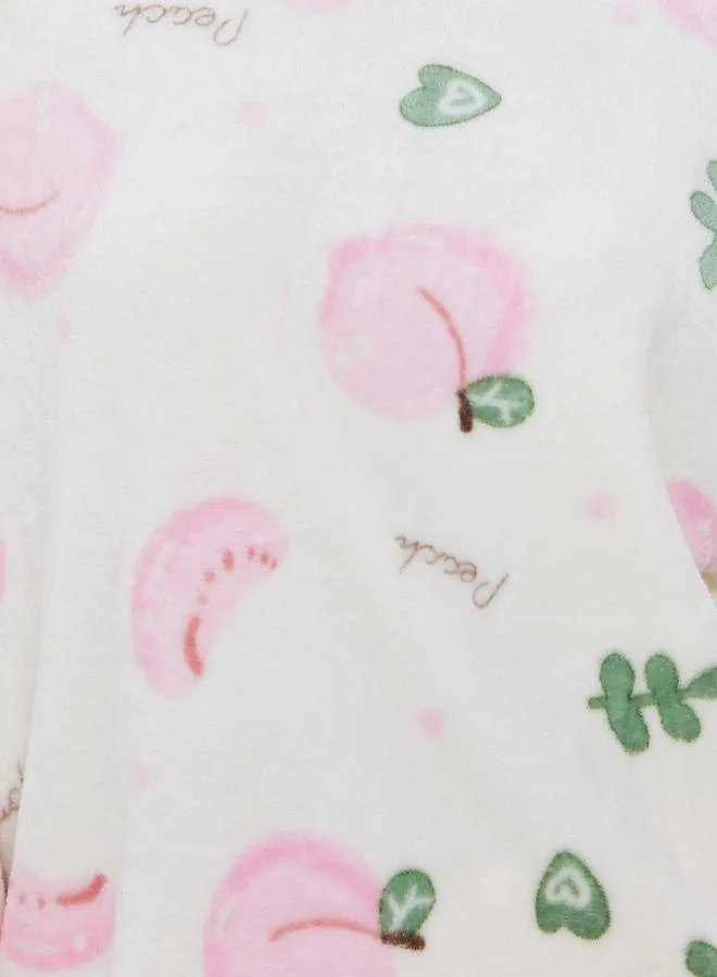 Styli Peach Print Fleece Top and Cuffed Pyjama Set