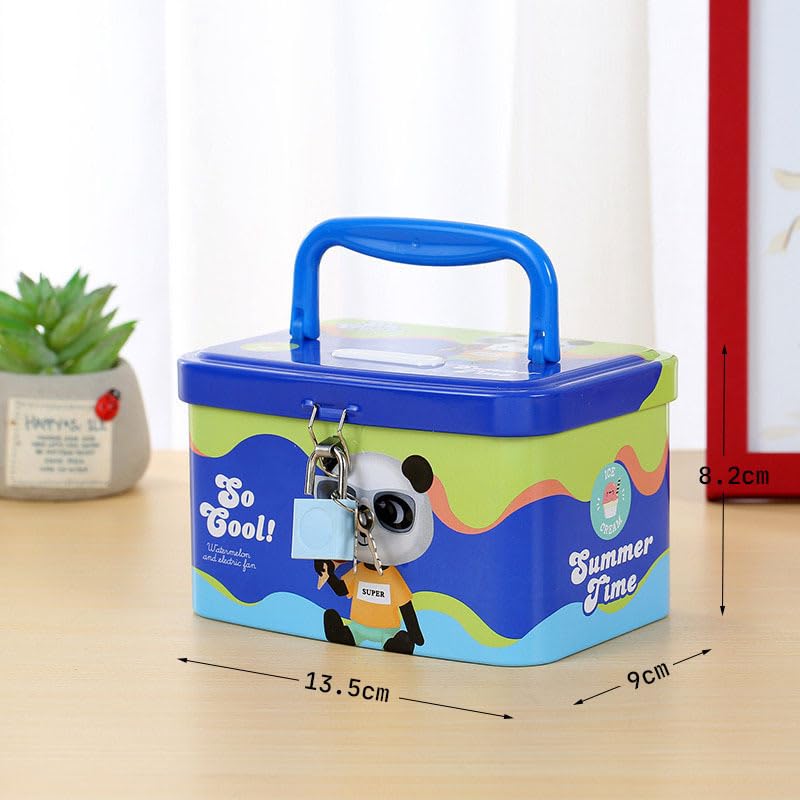 FunBlast صندوق توفير المال على شكل علبة نقود مع مقبض وقفل ومفتاح، حصالة للأطفال، جلك للأطفال، هدية عيد ميلاد للأولاد والبنات، بنك المال، صندوق نقود للأطفال (C-متعدد الألوان) - Image 3