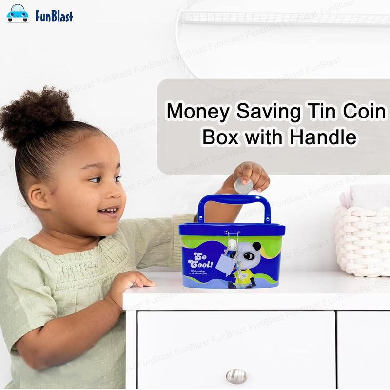 FunBlast صندوق توفير المال على شكل علبة نقود مع مقبض وقفل ومفتاح، حصالة للأطفال، جلك للأطفال، هدية عيد ميلاد للأولاد والبنات، بنك المال، صندوق نقود للأطفال (C-متعدد الألوان) - Image 4