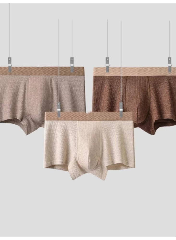 ملابس داخلية جديدة للرجال الرجال القطن النقي 10A الصف المضاد للبكتيريا Crotch الرجال الملاكمة السراويل الملاكمة السراويل القصيرة ، [3 حزمة] رمادي فاتح + بني داكن + أبيض - Image 1