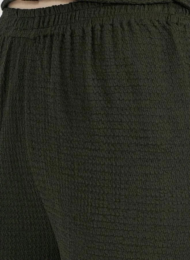 Styli Textured Wide Leg Pants with Elastic Waistband