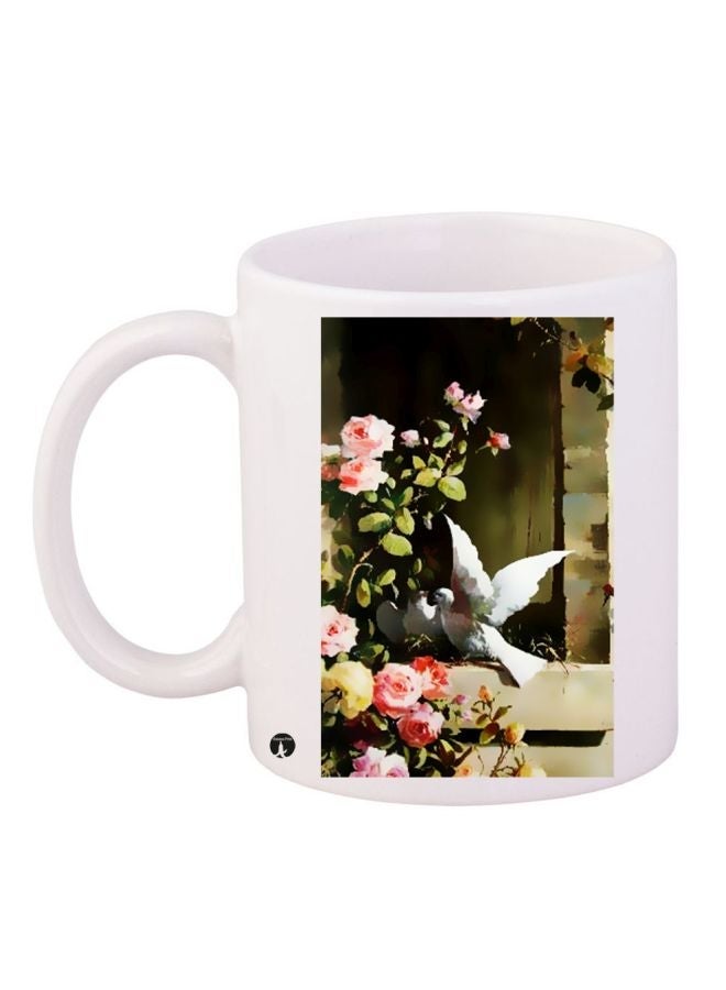 RYN Scenery Printed Coffee Mug White/Green/Pink 11ounce