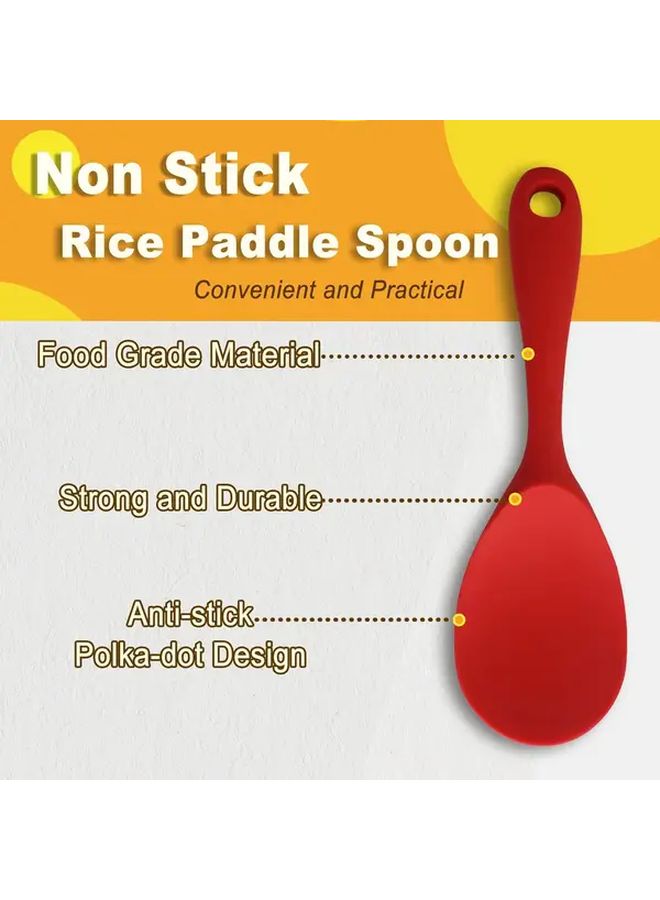 Heat Resistant Red Silicone Rice Spoon Set Non Stick Easy Clean Kitchen Tool - Image 4