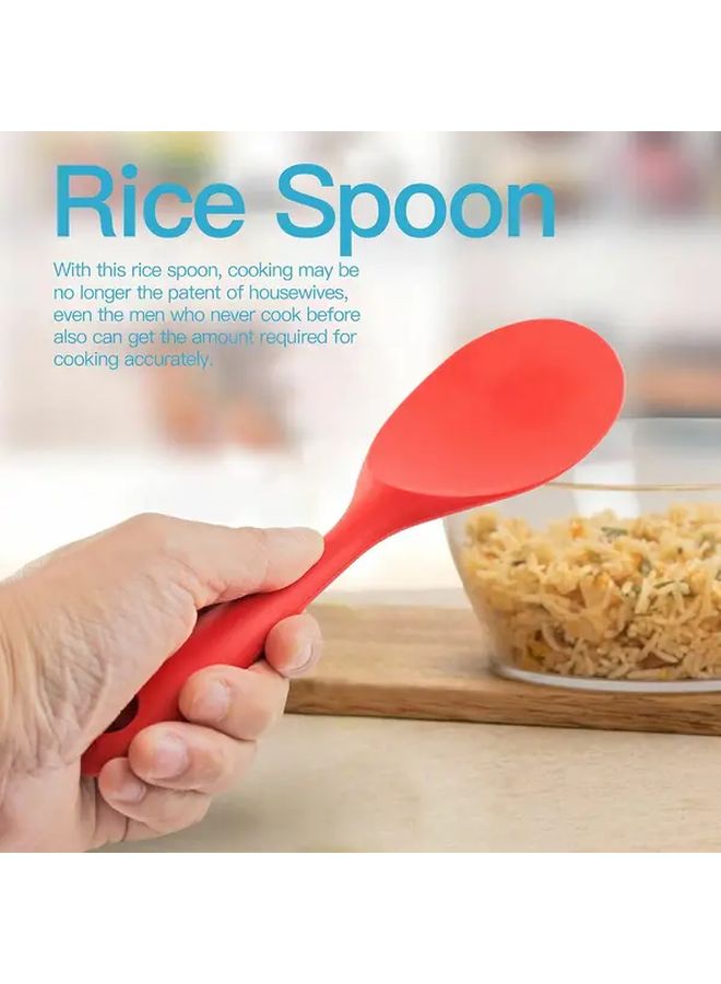 Heat Resistant Red Silicone Rice Spoon Set Non Stick Easy Clean Kitchen Tool - Image 3