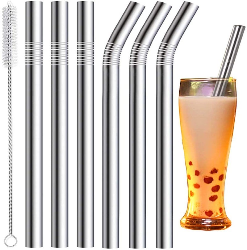 Vinaco Stainless Steel Smoothie Straws 05 Extra Wide Reusable Metal Drinking Straws for Milkshakes Bubble Tea Smoothie Set of 6 Jumbo Drinks with 1 Cleaning Brush