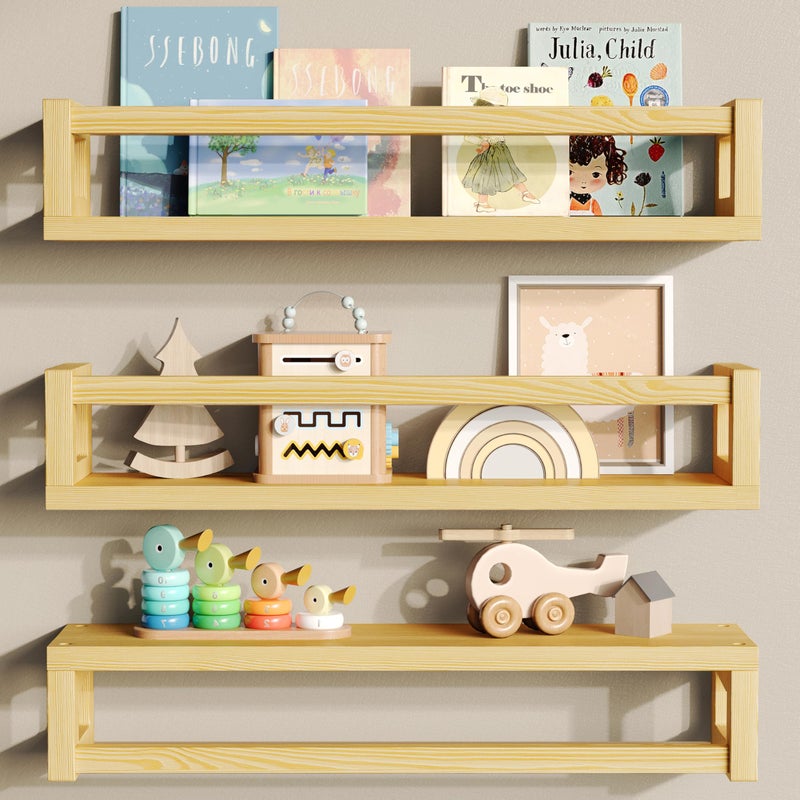 TidyCorner Upgraded Thick Floating Shelves MultiUse WallMounted Bookshelves for Kids and Nursery Ideal for Books Toys Spice Rack Decor NaturalWood
